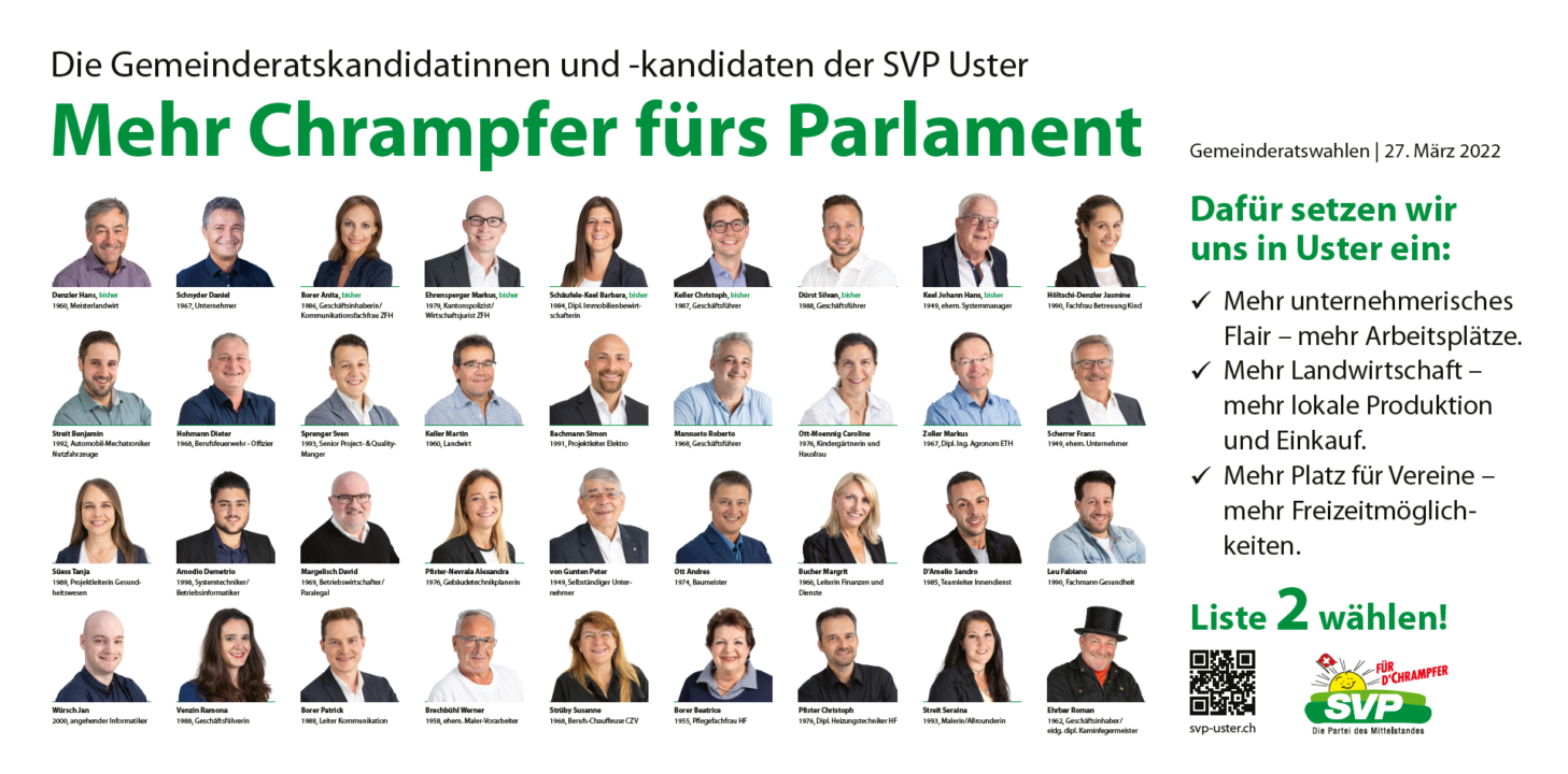 Die 36 Kandidaten der SVP Uster für den Gemeinderat.